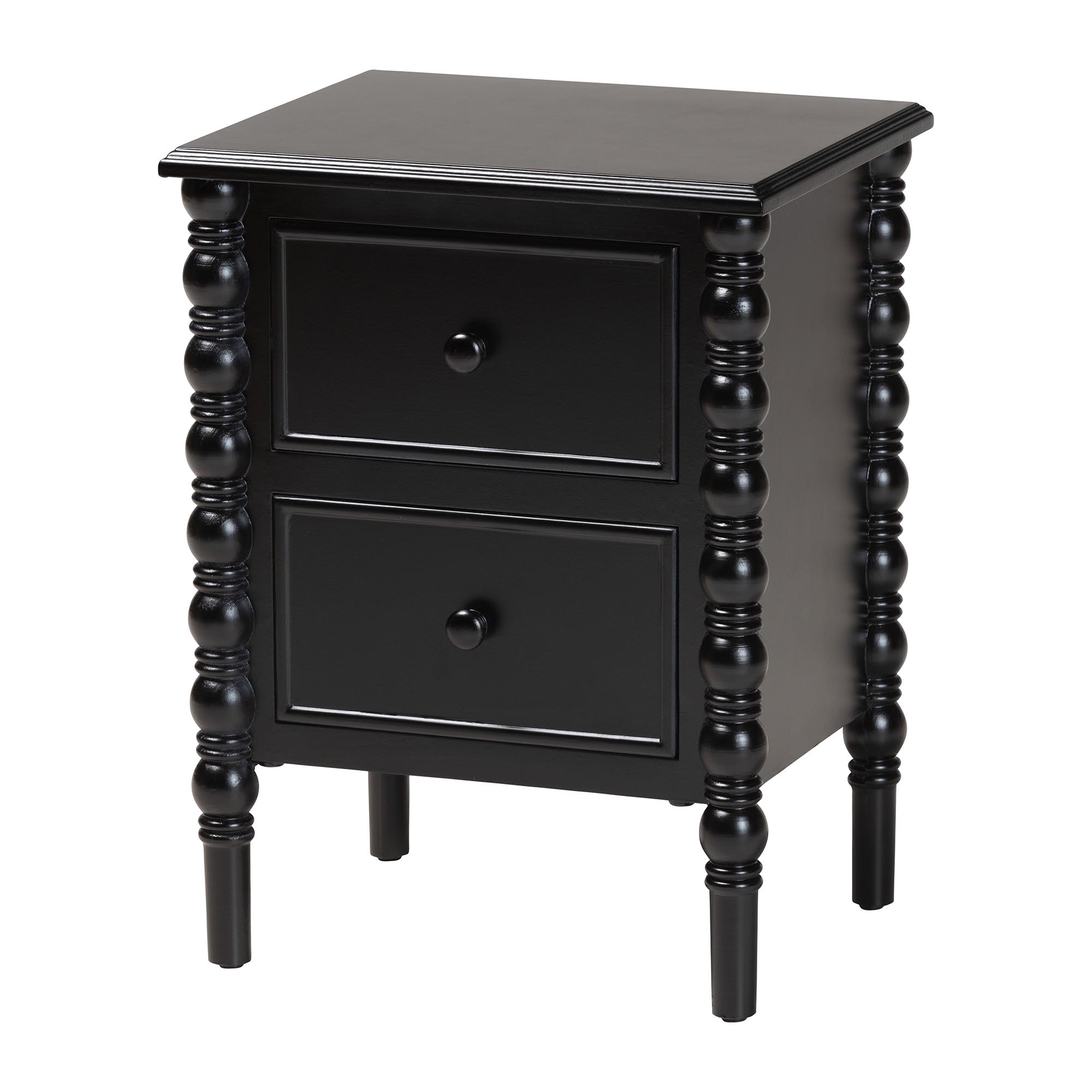 Baxton Studio Malinda Classic Black Wood 2-Drawer End Table with Spindle Legs